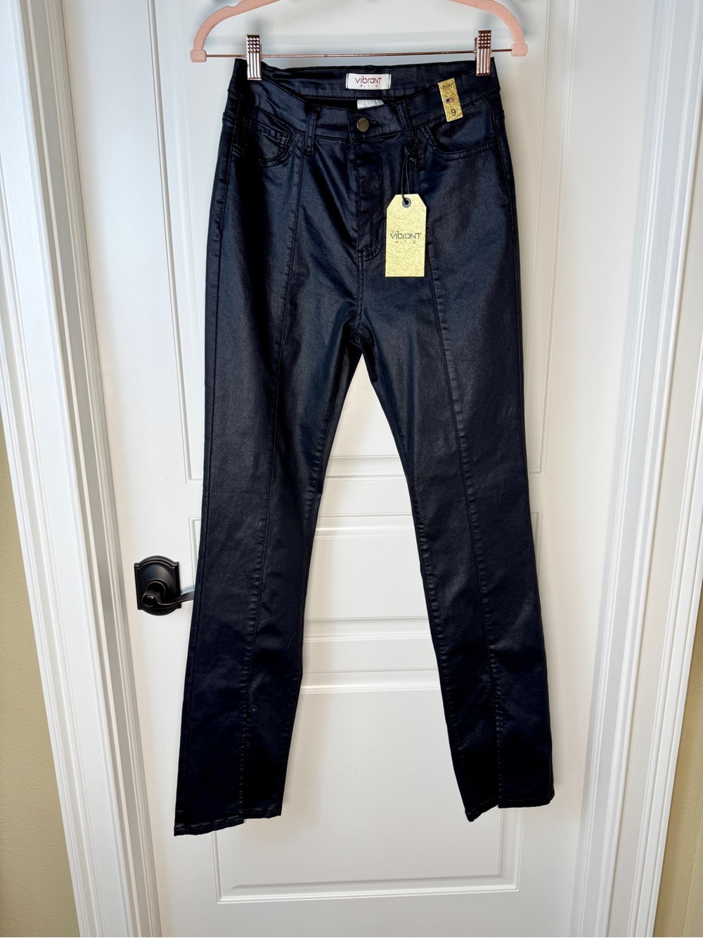 BLACK COATED SPLIT BOTTOM JEANS NWT - Picture 12 of 15